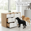 Dog feeding station, dog food storage cabinet