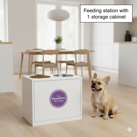 Feeding station with 1 storage cabinet